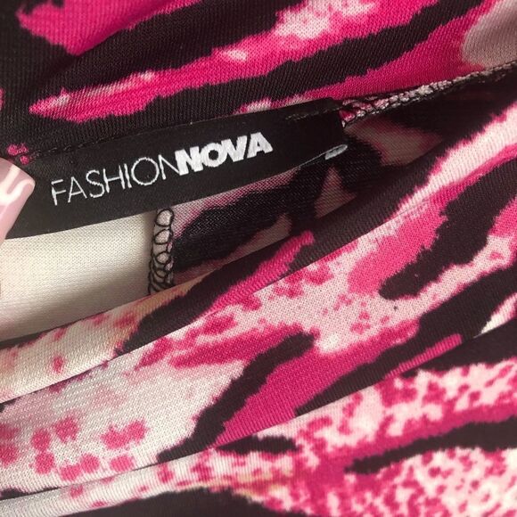 FASHION NOVA September Pink Zebra Tiger Mock Neck Mini Dress - Picture 9 of 10